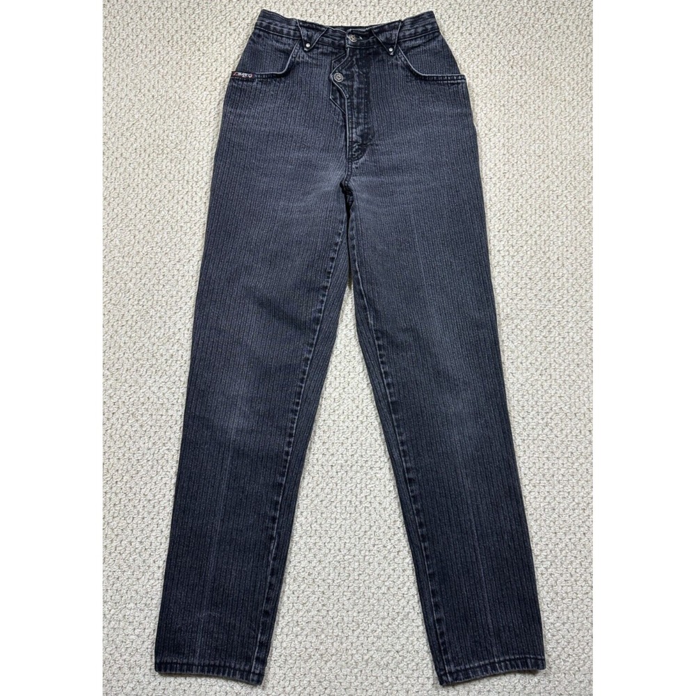 Vtg Blaze Jeans Fits Womens 25x32 Black Bareback High Rise Hickory Striped Denim